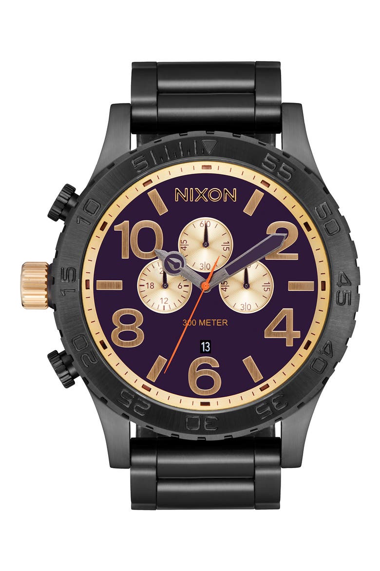 'The 51-30 Chrono' Watch, 51mm, Main, color, GUNMETAL / BLACKBERRY / GOLD