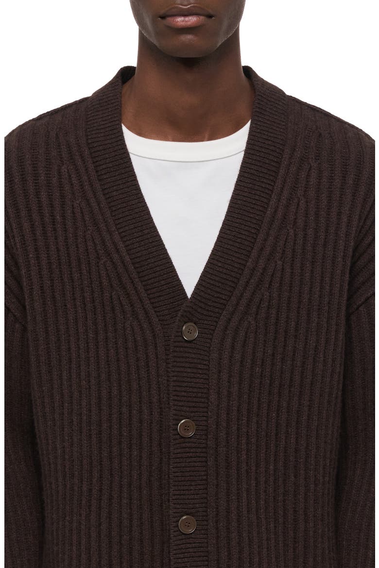 Zephir Oversize Ribbed Wool Blend Cardigan, Alternate, color, DARK BROWN