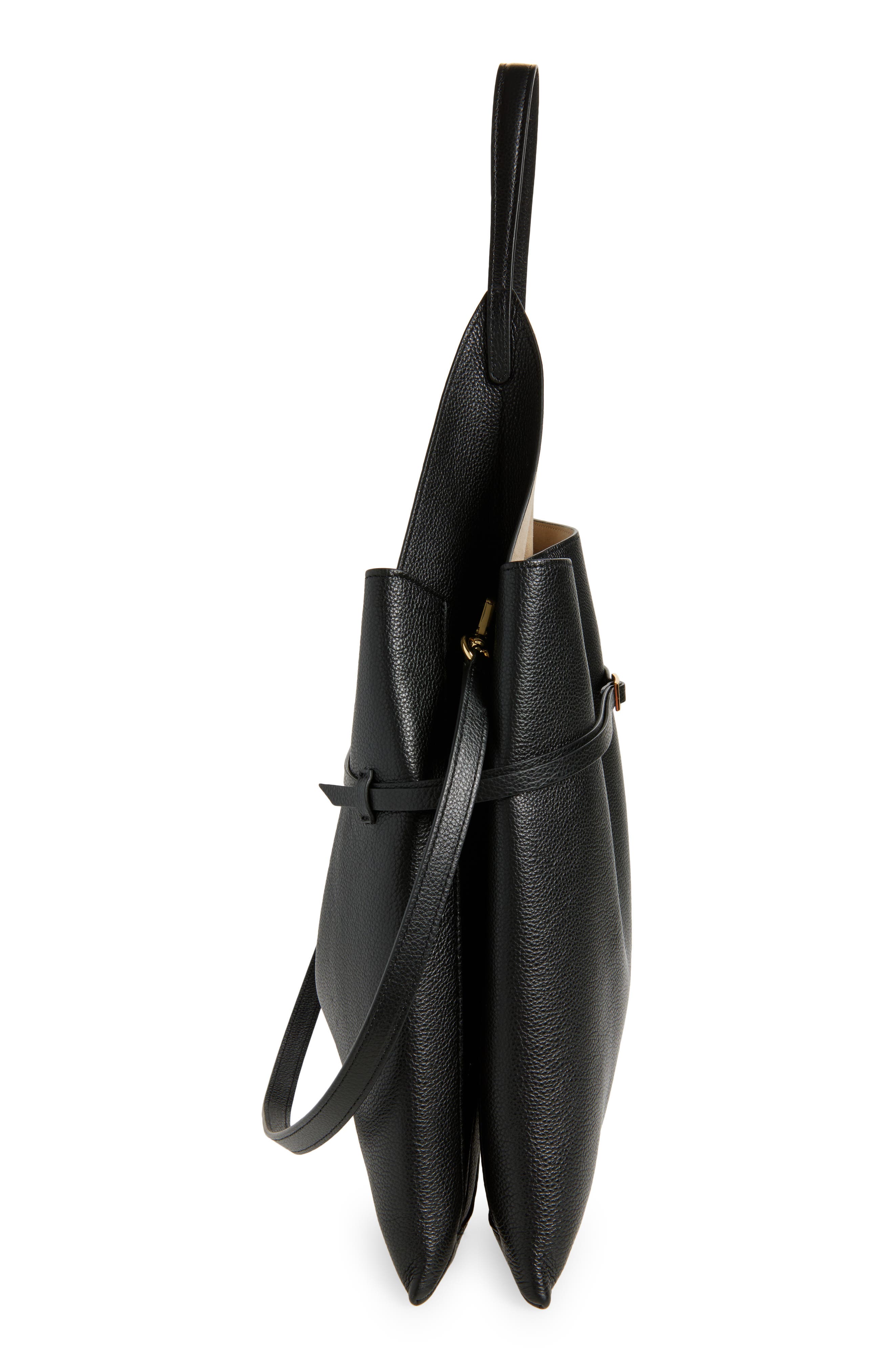 Ree Projects Clare Belted Leather Tote, Alternate, color, Black