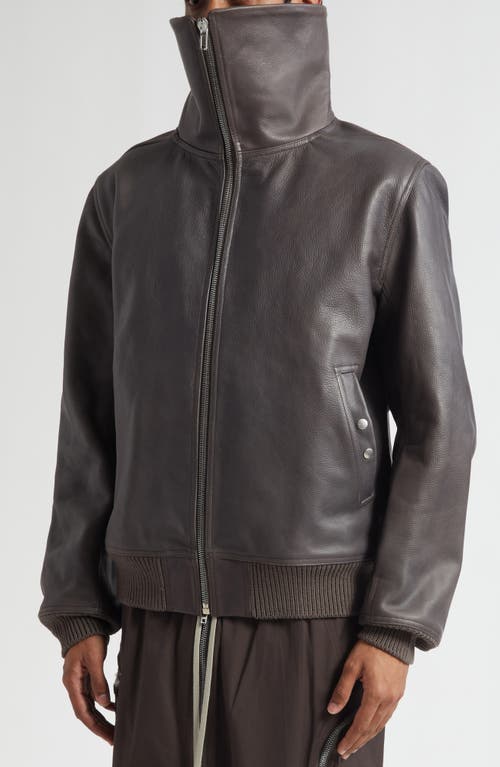 Rick Owens Blixa Dracucollar Leather Bomber Jacket In Brown