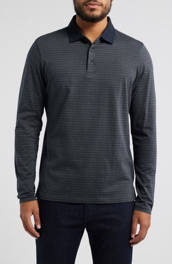 Robert Barakett Patchway Long Sleeve Polo In Charcoal