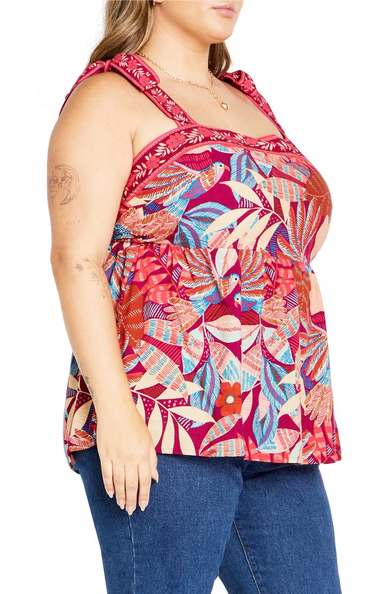 City Chic Paradiso Print Tie Strap Peplum Tank, Alternate, color, Paridiso