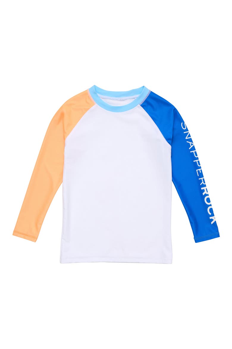 Kids' Blue Papaya Colorblock Long Sleeve UPF 50+ Rashguard, Main, color, WHITE