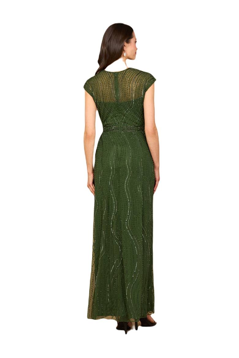 Cap Sleeve, Illusion Neck Beaded Gown, Alternate, color, Emerald