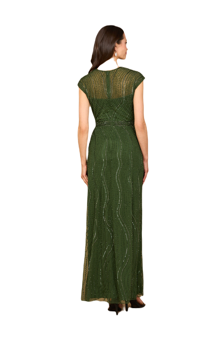 LARA New York Cap Sleeve, Illusion Neck Beaded Gown, Alternate, color,