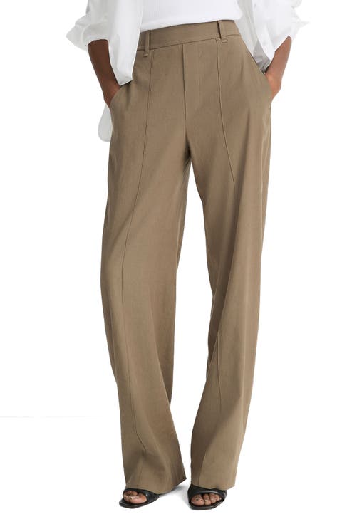 High Waist Pull-On Stretch Linen Blend Pants