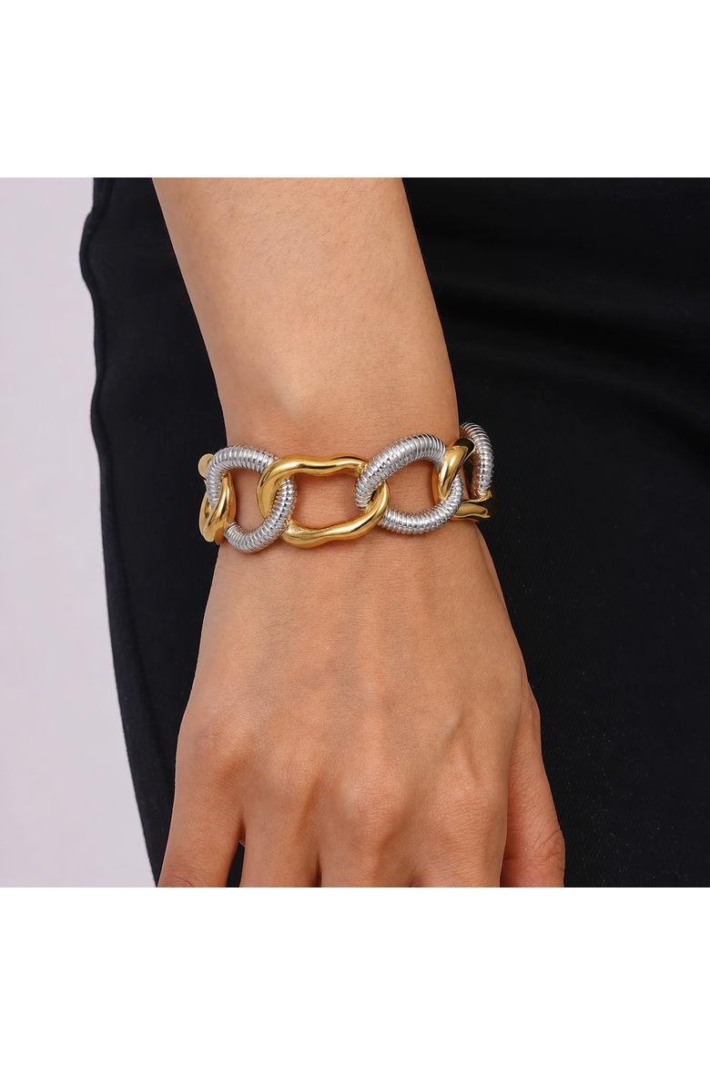 Natalie Hollow Chain Cuff Bracelet, Alternate, color, Gold