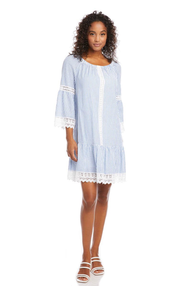 Karen Kane Mixed Lace Cotton Dress, Alternate, color, Blue Stripe