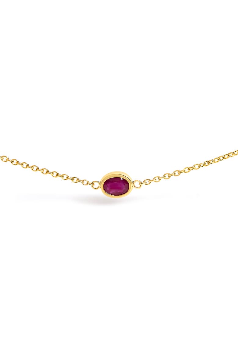 14K Yellow Gold Bezel Set 4x3 mm Oval Red Ruby Station Necklace, Alternate, color, Yellow