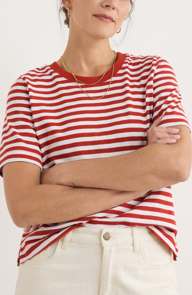 Seasalt Cornwall Copseland Stripe Organic Cotton T-Shirt, Main, color, Cornish Chalk Dark Cinnamon