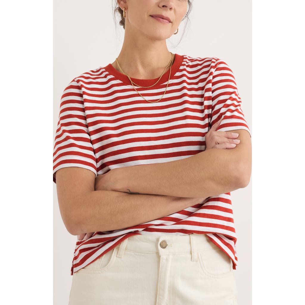 Shop Seasalt Cornwall Copseland Stripe Organic Cotton T-shirt In Cornish Chalk Dark Cinnamon