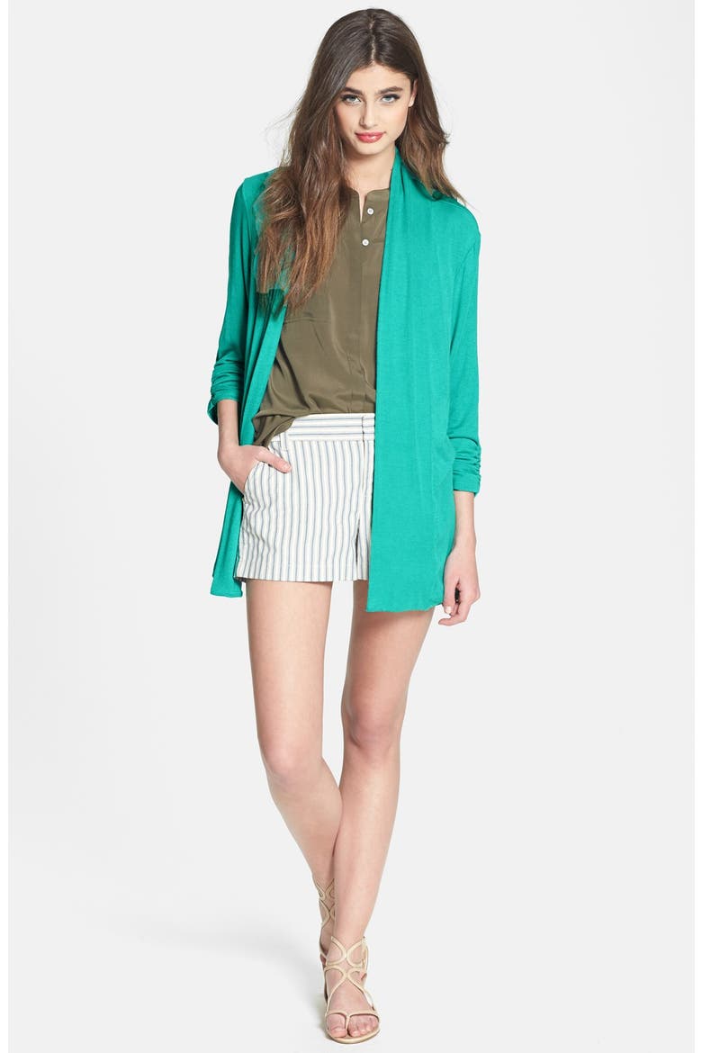 MOD.lusive Ruched Sleeve Long Cardigan (Nordstrom Exclusive), Alternate, color, GREEN SPRAY