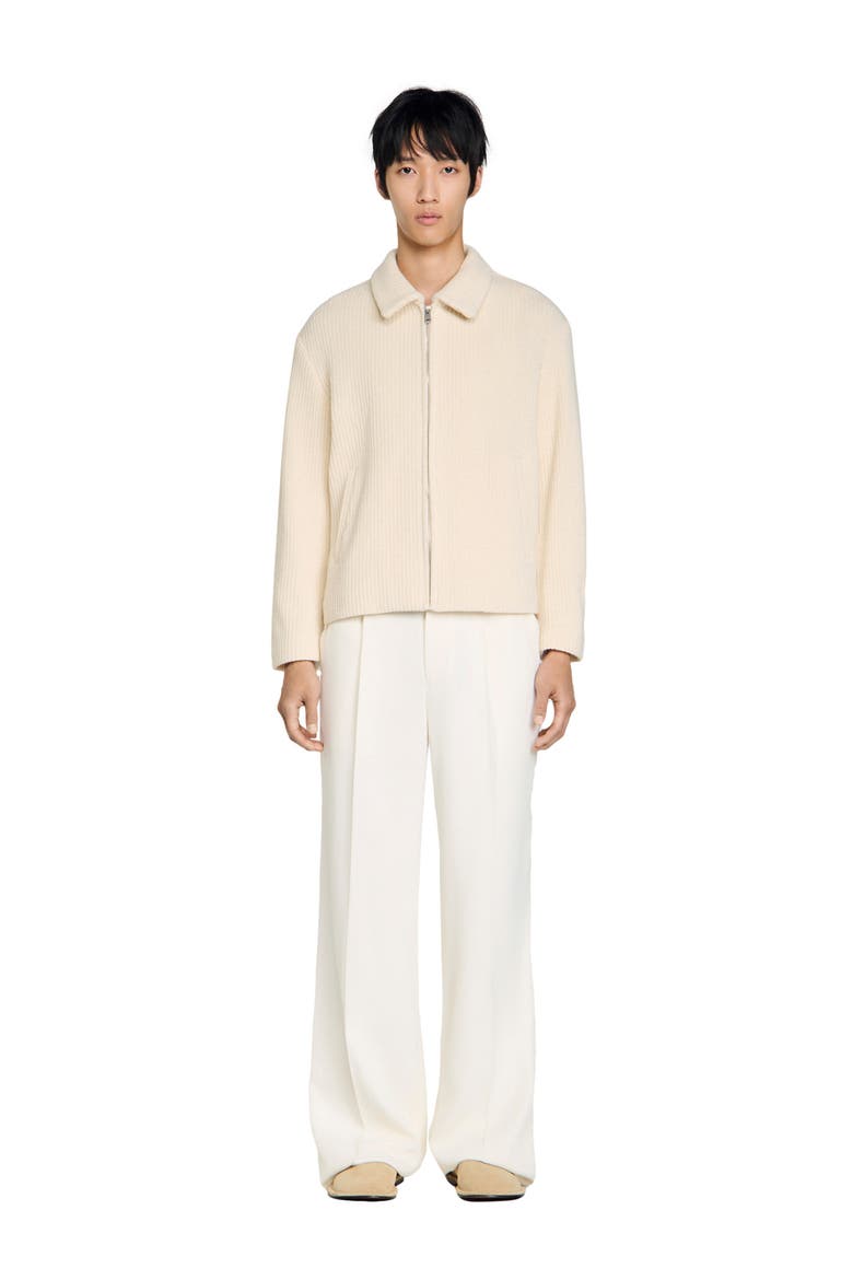 Knit-effect regular-collar jacket, Alternate, color, Ecru