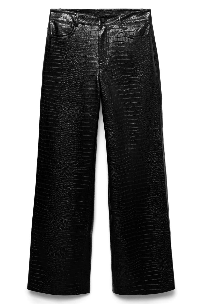 Snakeskin Effect Faux Leather Straight Pants, Alternate, color, BLACK
