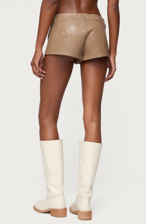 Edikted Melaney Faux Leather Micro Shorts In Neutral