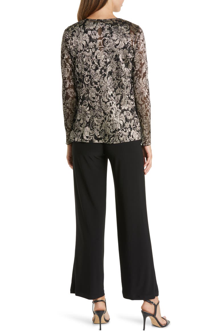 Mixed Media Metallic Bodice Jumpsuit & Jacket Set, Alternate, color, BLACK/ GOLD
