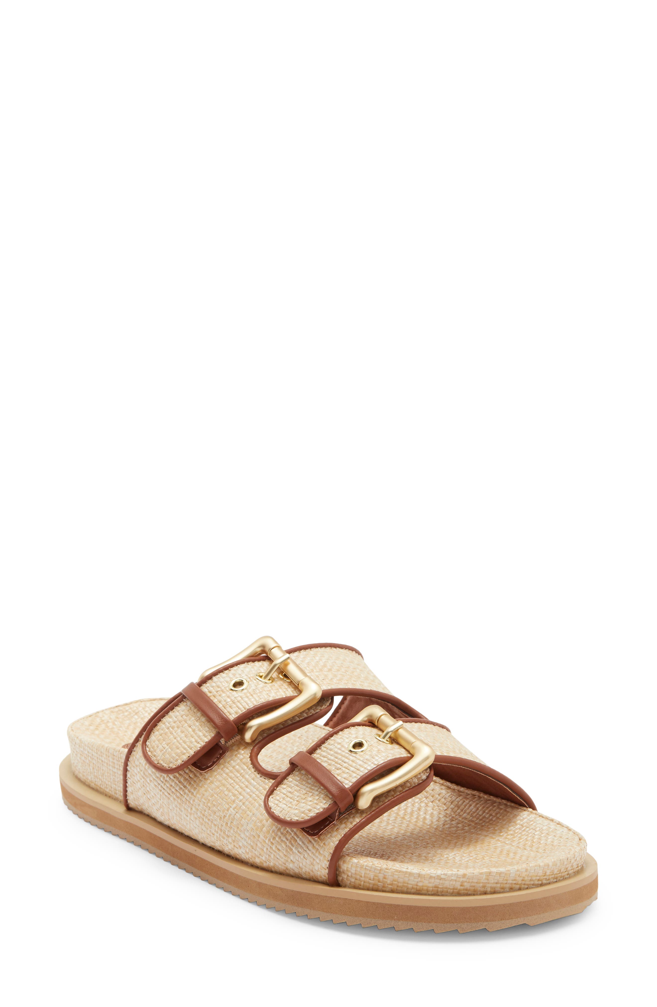Tenzin Slide Sandal, Main, color, NATURAL RAFFIA