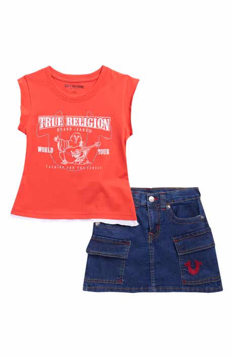 True Religion Kids' Tank Top & Cargo Denim Skirt Set