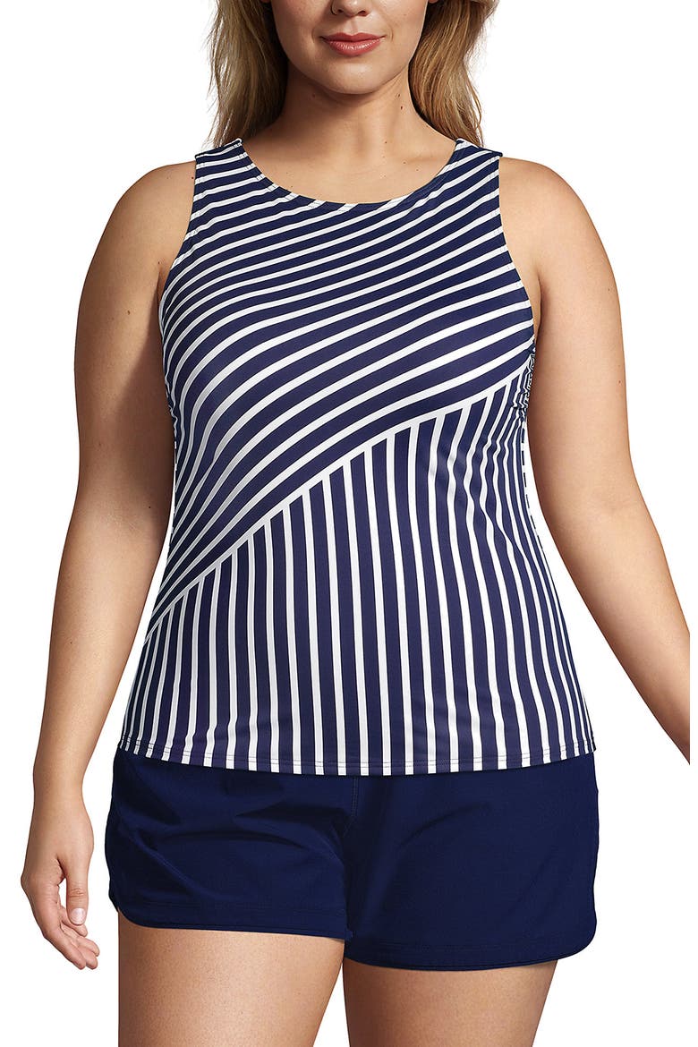 Plus Size High Neck UPF 50 Sun Protection Modest Tankini Swimsuit Top, Alternate, color, Deep Sea Navy