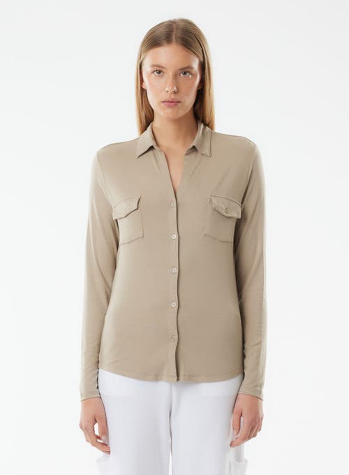 Majestic Filatures Soft Touch Long Sleeve Pocket Shirt In Nude