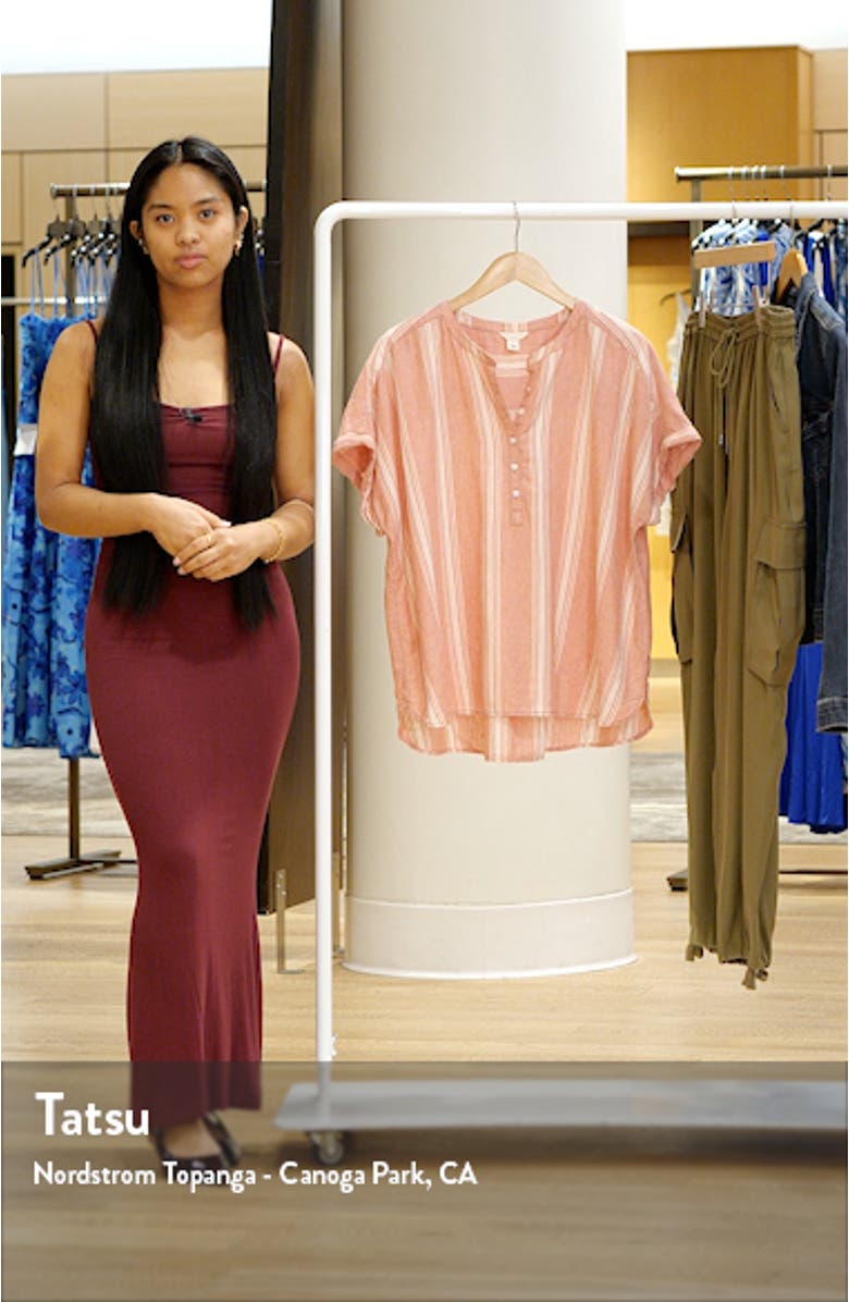 Short Sleeve Linen Blend Popover Top, sales video thumbnail