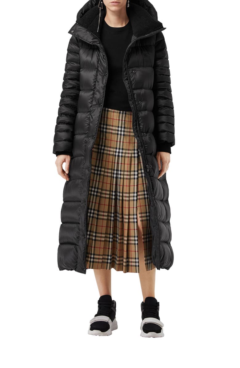 Burberry Kington Faux Fur Trim Long Down Coat, Alternate, color, 