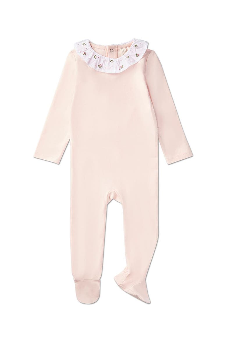 Embroidered Flower Ruffle-Collar Cotton Rich Footie, Main, color, Soft Pink