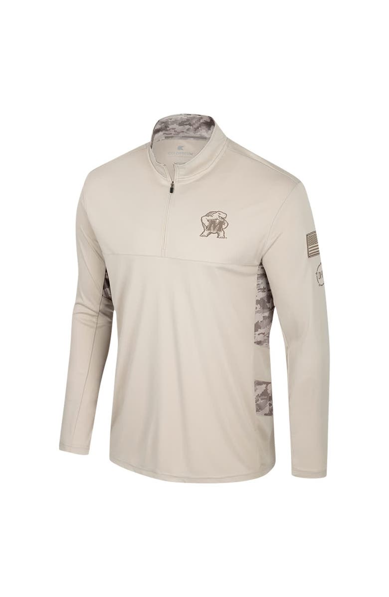 COLOSSEUM Men's Colosseum Natural Maryland Terrapins OHT Military Appreciation Quarter-Zip Jacket, Alternate, color, Natural