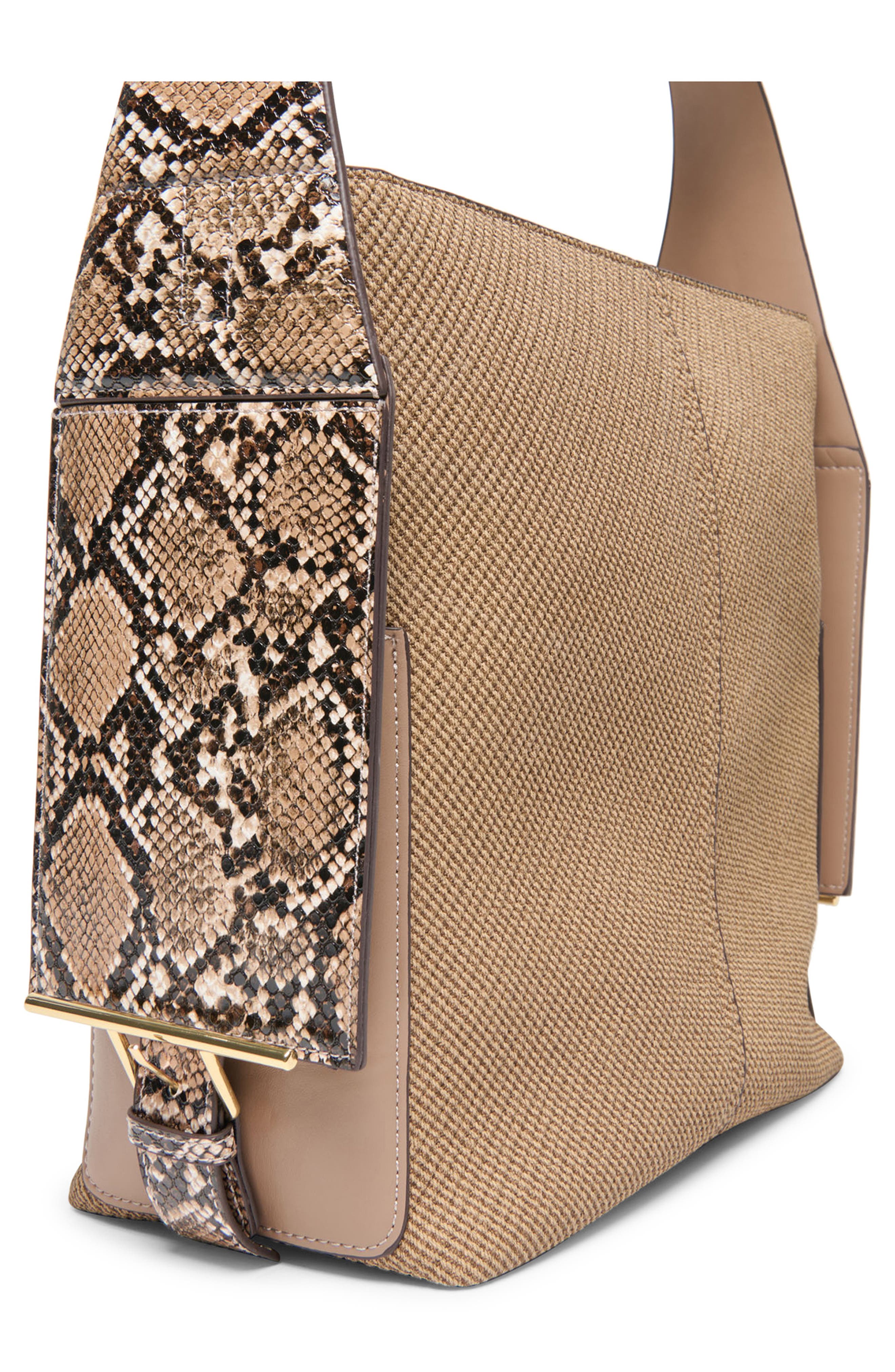 Dolce Vita Annalise Mixed Media Shoulder Bag, Alternate, color, Brown Snake