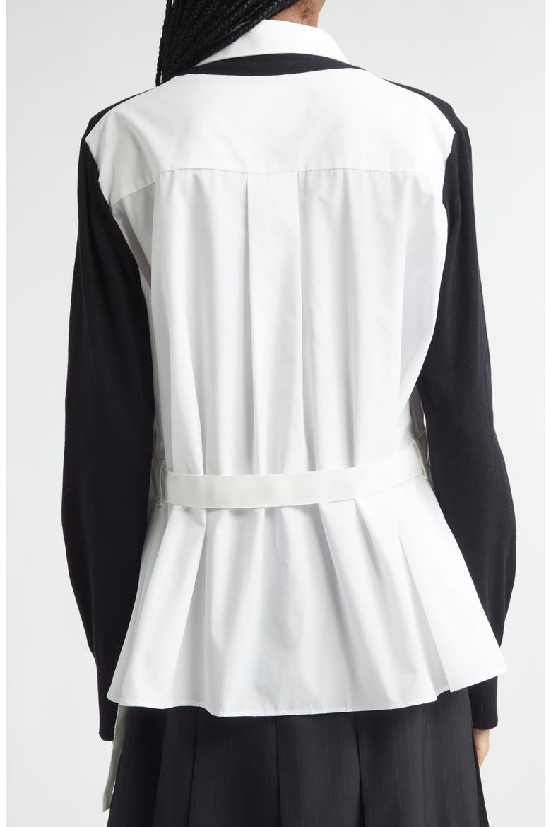 Mixed Media Poplin & Knit Cardigan, Alternate, color, BLACK/ OFF WHITE