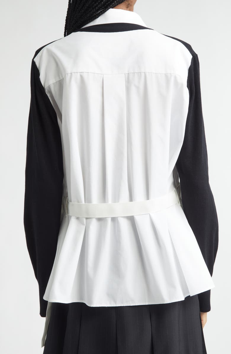 Sacai Mixed Media Poplin & Knit Cardigan, Alternate, color, Black/ Off White