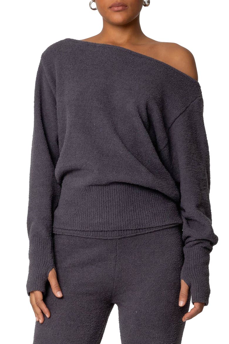 Plush Oversize Asymmetric Sweater, Main, color, DARK GRAY