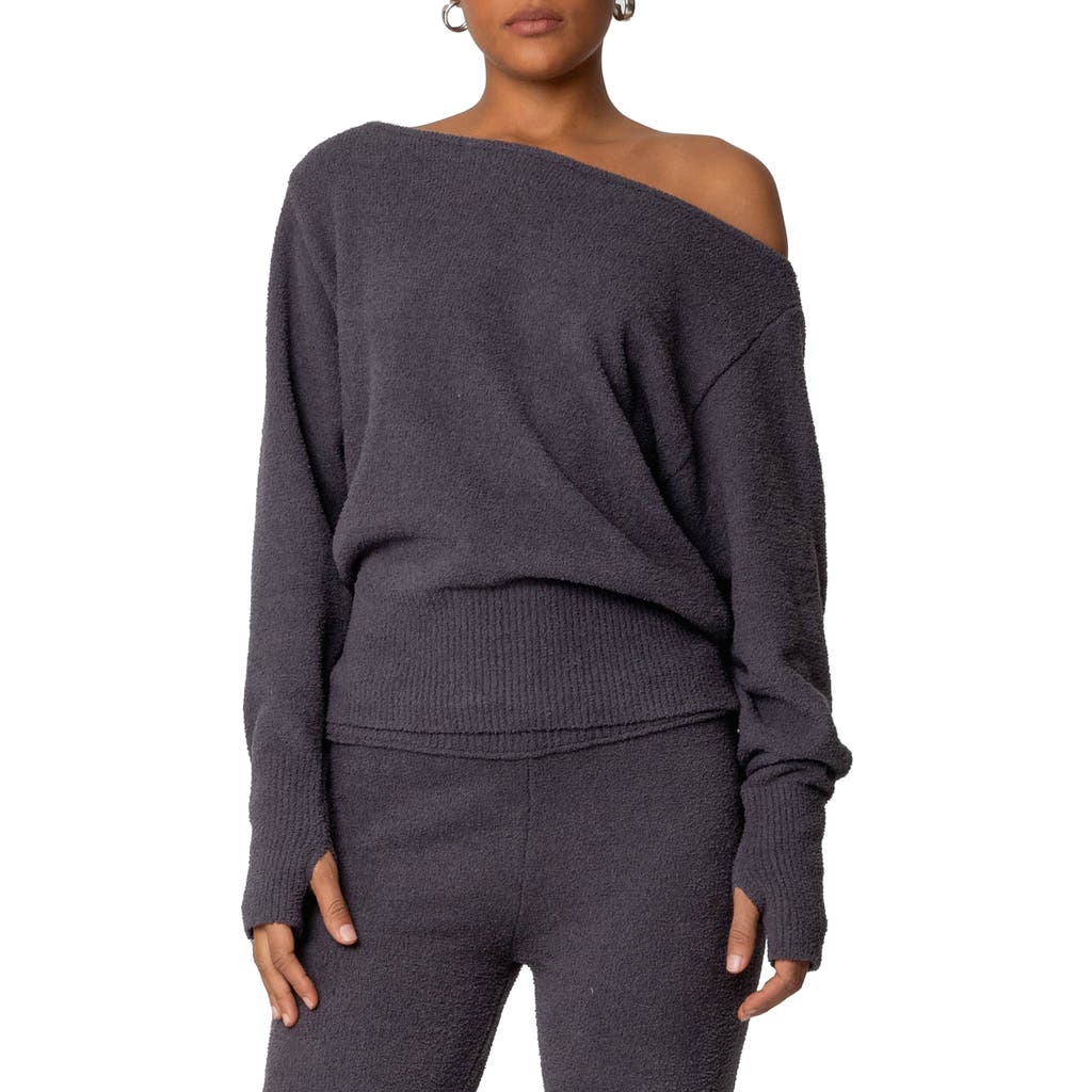 Edikted Plush Oversize Asymmetric Sweater In Dark Gray