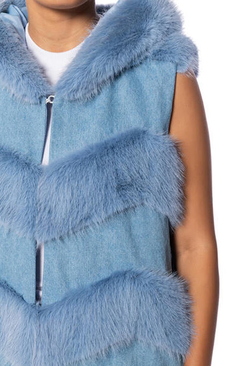 AZALEA WANG Hooded Faux Fur & Denim Vest, Alternate, color, 