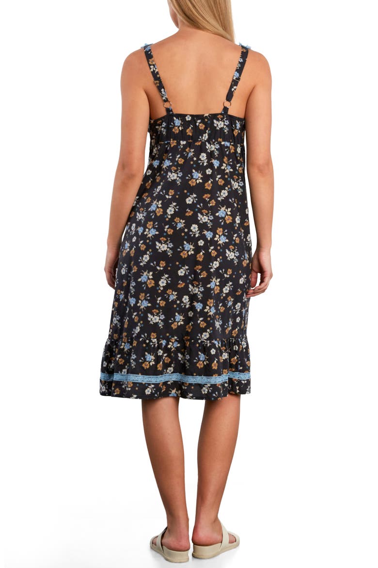 Lace Detail Floral Cotton Blend Slipdress, Alternate, color, BLACK RETRO ROSE