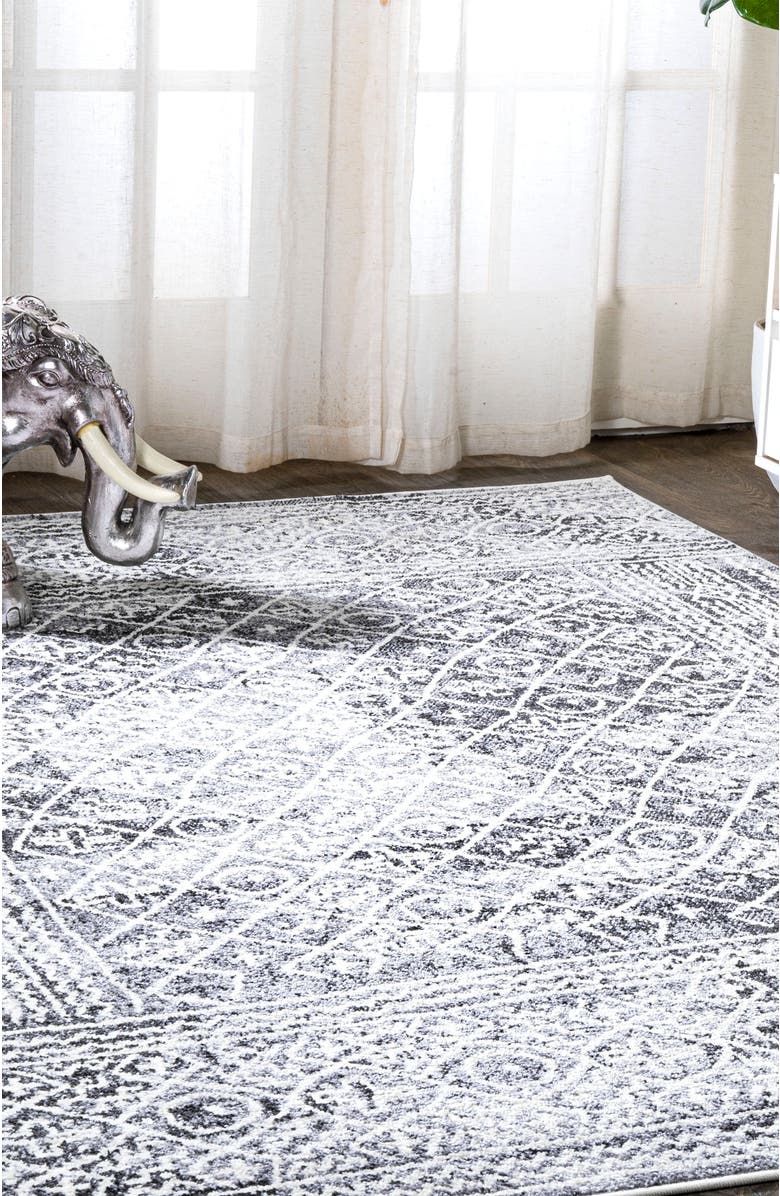 JONATHAN Y Iften Moroccan Geometric Distressed Area Rug, Alternate, color, Ivory/Black