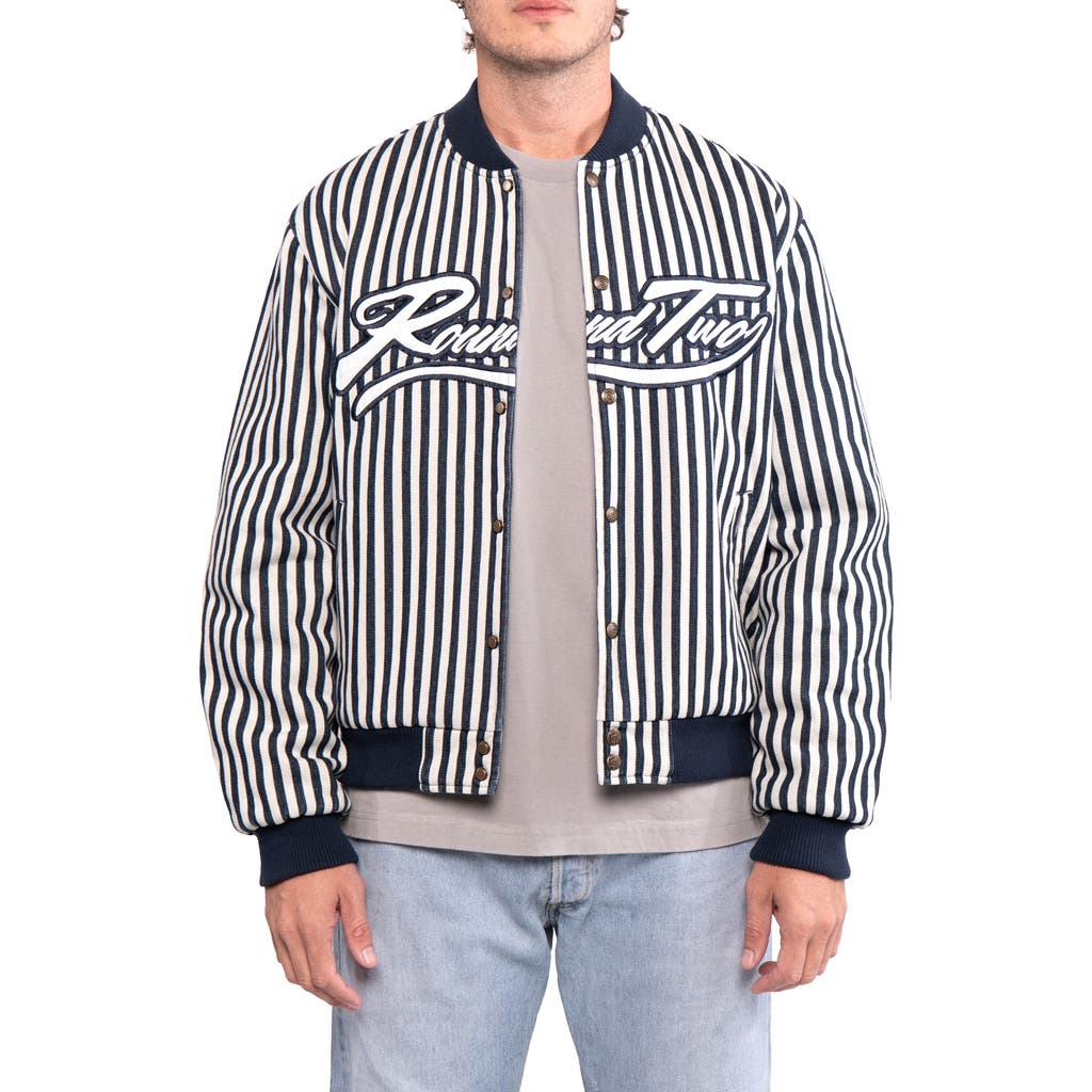Round Two Varsity Reversible Quilted Baseball Jacket in Blue  product