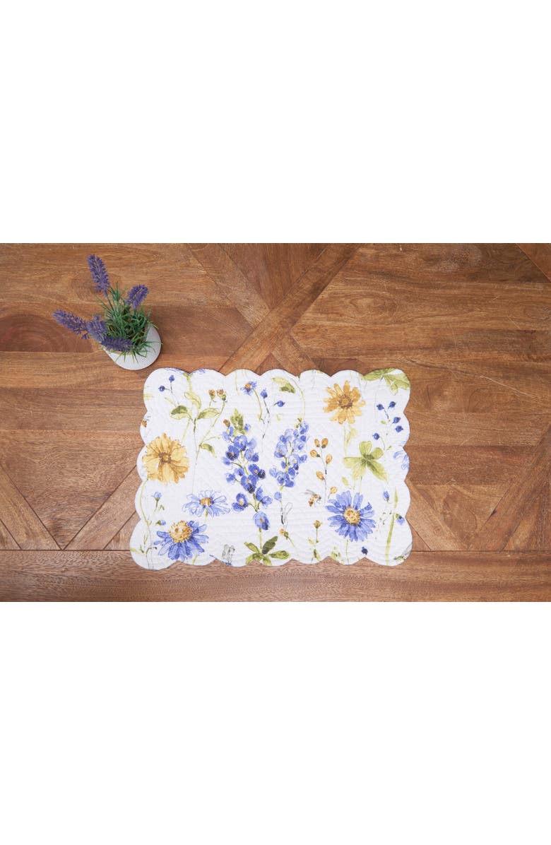 C&F Home Lovely Blues Scalloped Quilted Placemats Set of 6 Floral Design, 13" x 19", Alternate, color, Yellow