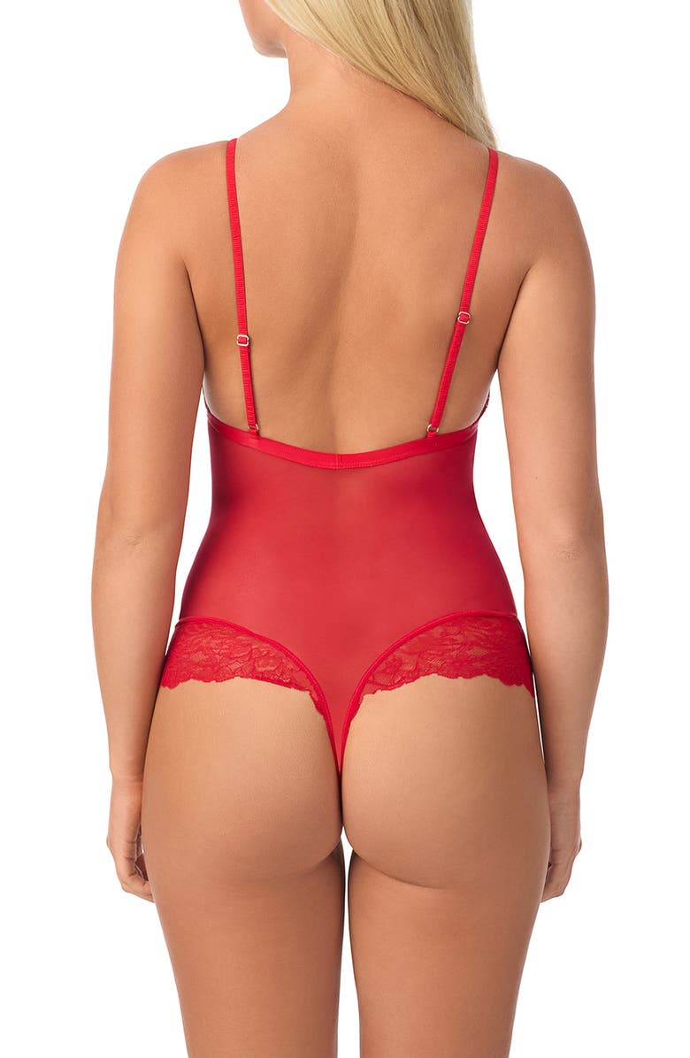 On Gossamer Luxe Lace & Mesh Bodysuit, Alternate, color, Crimson Berry