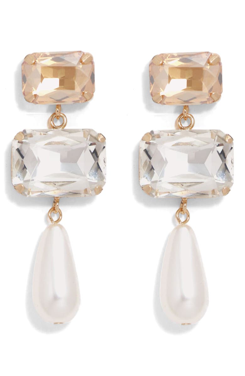 Petit Moments Alexis Faux Pearl Crystal Drop Earrings, Main, color, Amber