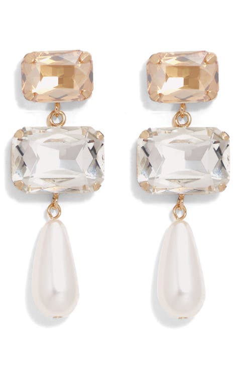 Alexis Faux Pearl Crystal Drop Earrings