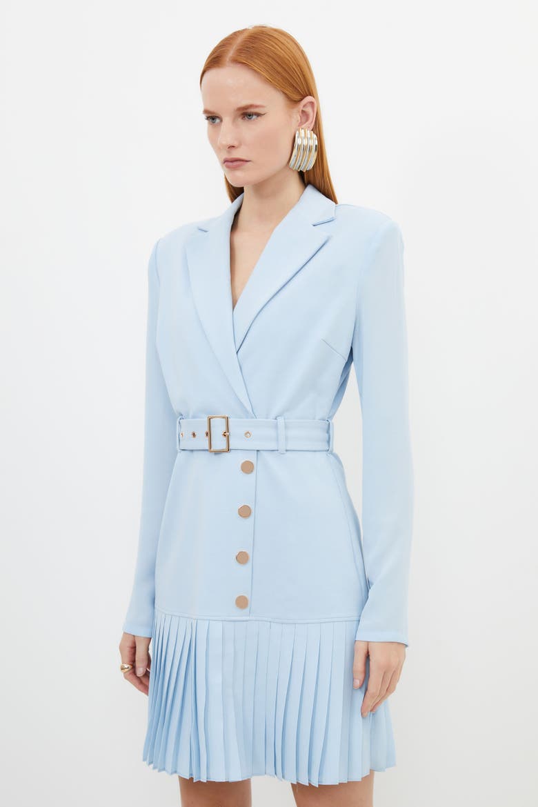 Pleated Skirt Collared Mini Dress, Alternate, color, Pale Blue