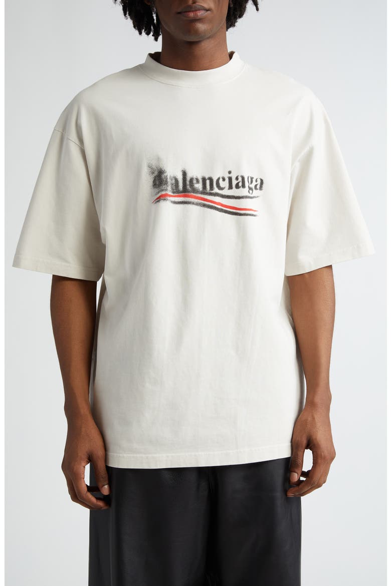 Political Stencil Logo Graphic T-Shirt, Main, color, ECRU/ BLACK