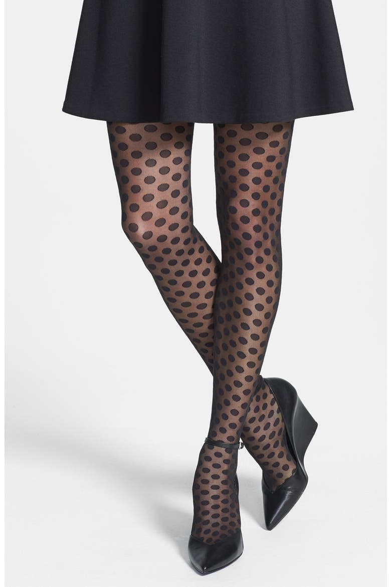 Sheer Dot Control Top Tights, Main, color, BLACK