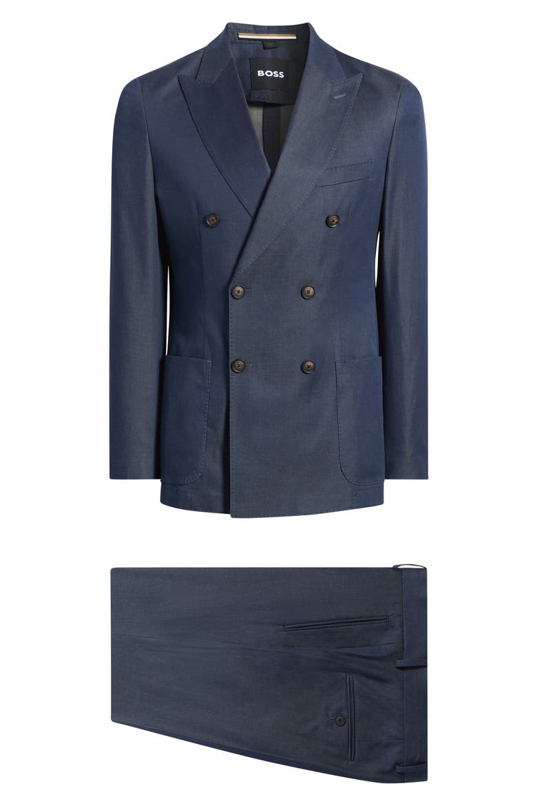 Huge Double Breasted Stretch Cotton Suit, Main, color, DARK BLUE
