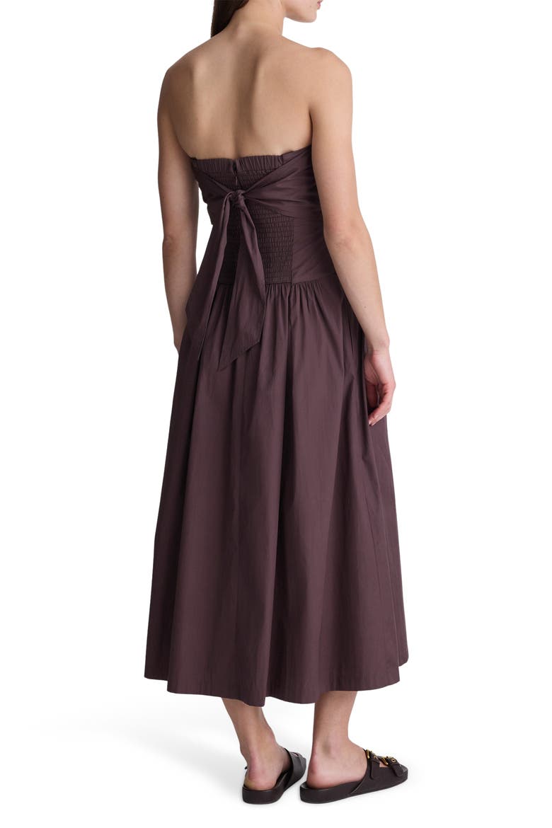 Strapless Ruched Poplin Midi Dress, Alternate, color, CHOCOLATE PLUM
