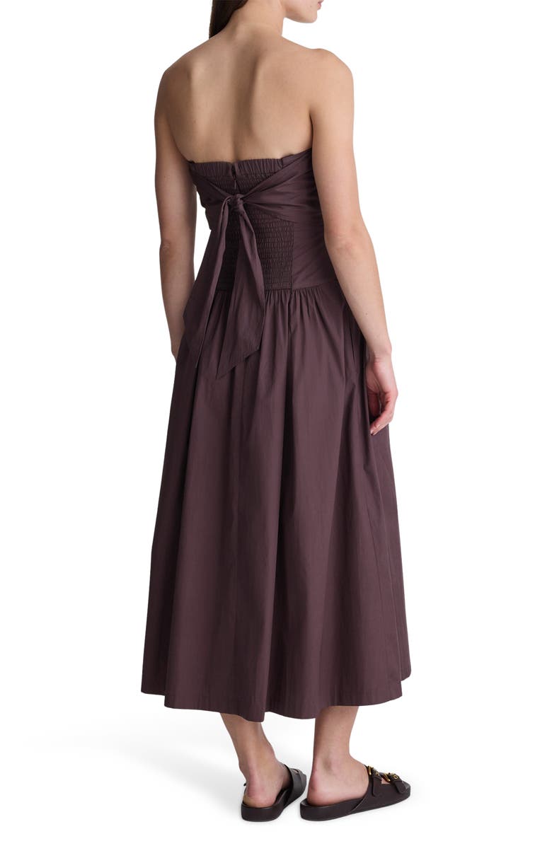 Madewell Strapless Ruched Poplin Midi Dress, Alternate, color, Chocolate Plum