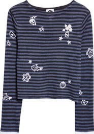 YanYan Mabo Embroidered Stripe Linen Sweater