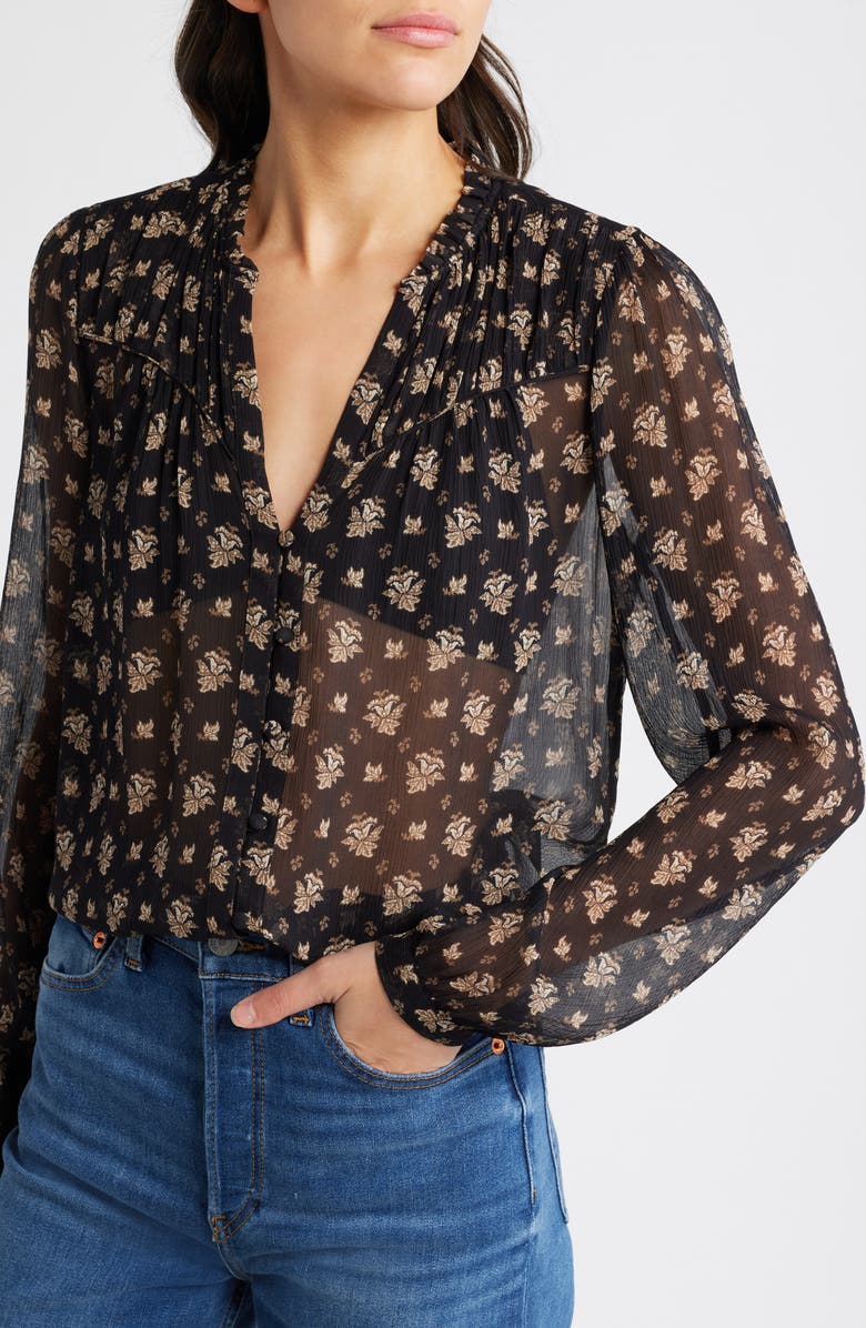 PAIGE Monika Leaf Print Silk Button-Up Shirt, Alternate, color, 