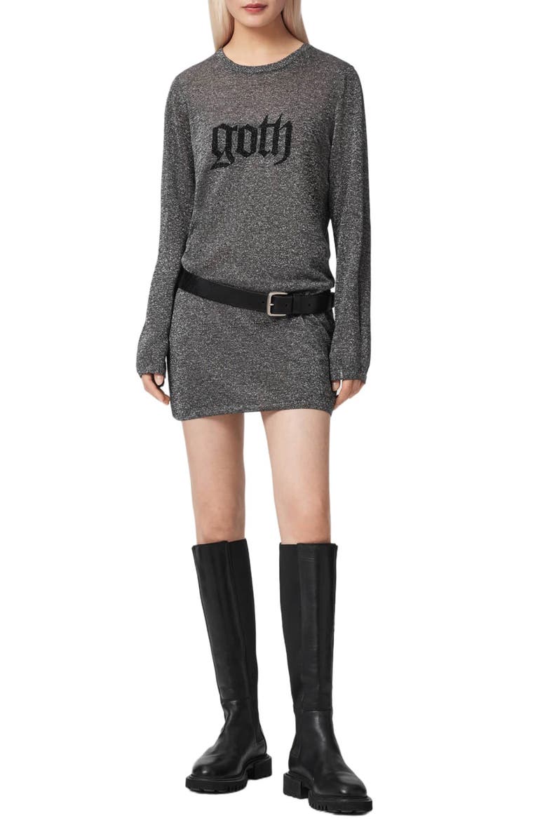 AllSaints Deetz Metallic Sweater Dress, Alternate, color, 